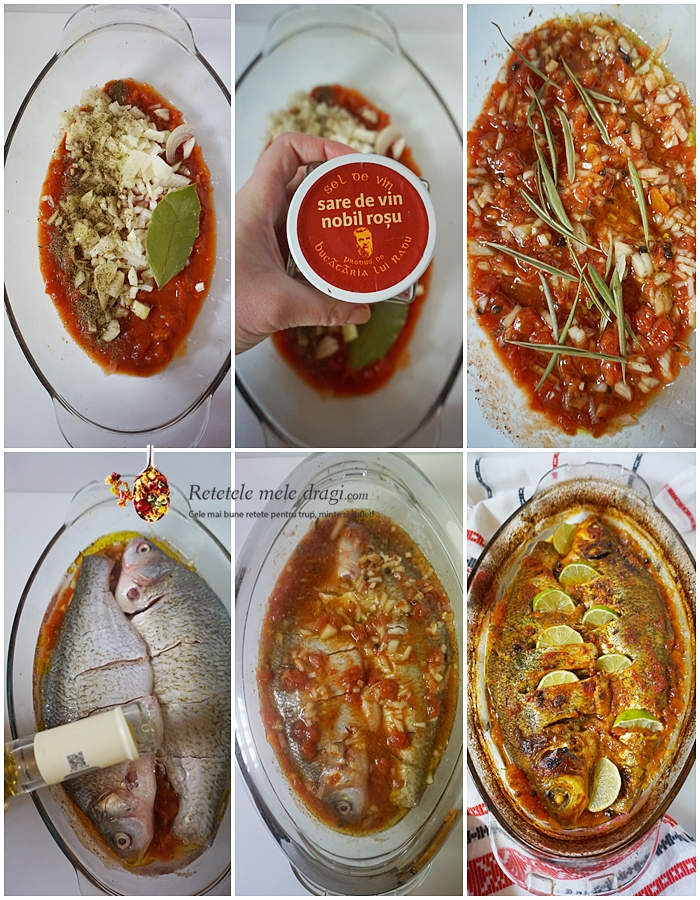 Peste in sos de rosii la cuptor preparare